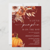 Invitation A Little Pumpkin Rusty Burgundy Floral Baby Shower (Devant)