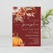 Invitation A Little Pumpkin Rusty Burgundy Floral Baby Shower (Debout devant)