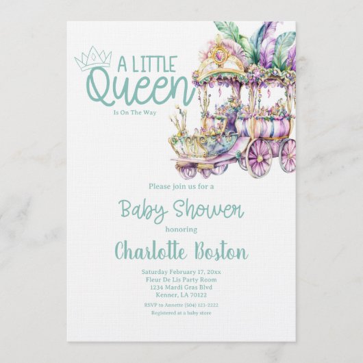 Invitation A Little Queen Mardi Gras Float Baby Shower (Devant)