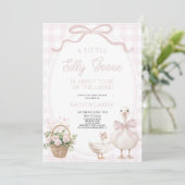 Invitation A Little Silly Goose Pink Bow Floral Baby Shower (Debout devant)