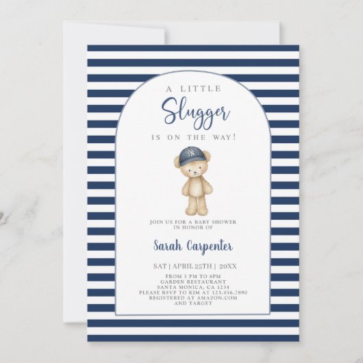 Invitation A Little Slugger Baseball Baby Shower Boy (Devant)
