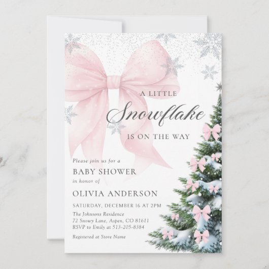 Invitation A Little Snowflake is on the Way Bow Baby Shower (Devant)