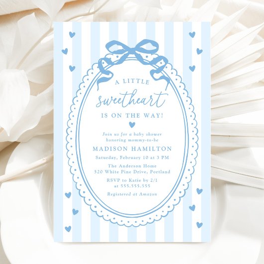 Invitation A Little Sweetheart Blue Bow Baby Shower