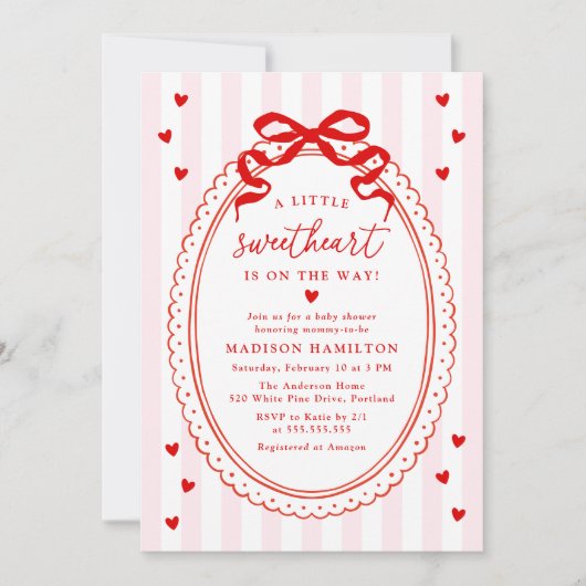 Invitation A Little Sweetheart Bow Baby Shower (Devant)