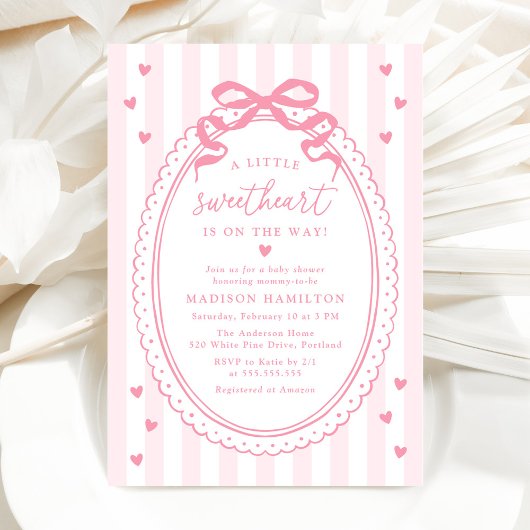Invitation A Little Sweetheart Pink Bow Baby Shower
