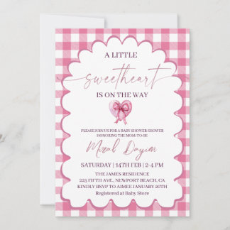 Invitation A Little Sweetheart  Pink Bow Heart Baby Shower