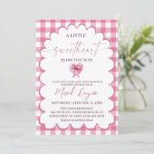 Invitation A Little Sweetheart Pink Bow Heart Baby Shower (Debout devant)
