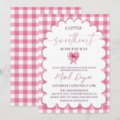 Invitation A Little Sweetheart Pink Bow Heart Baby Shower (Devant / Derrière)