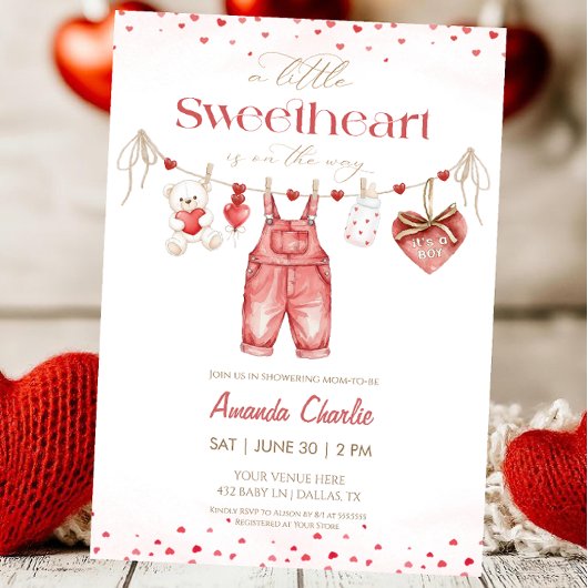 Invitation A little sweetheart Red Boy Baby shower 