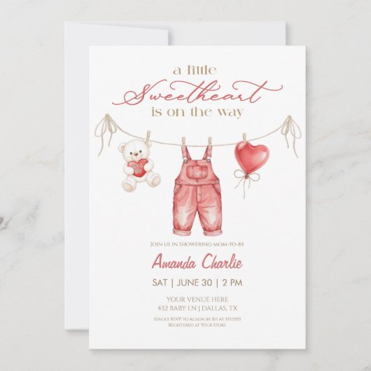 Invitation A little sweetheart Red Boy Baby shower  (Devant)