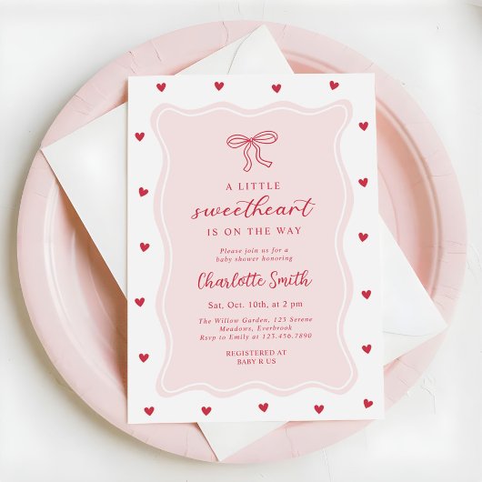 Invitation A Little Sweetheart Valentine Bow Baby Shower