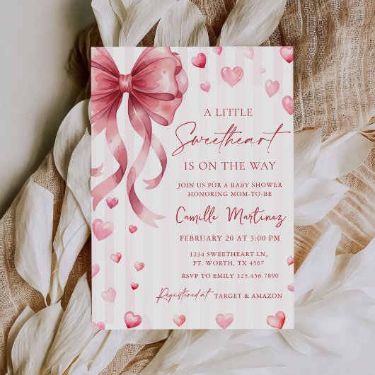 Invitation A Little Sweetheart Valentine Bow Baby Shower