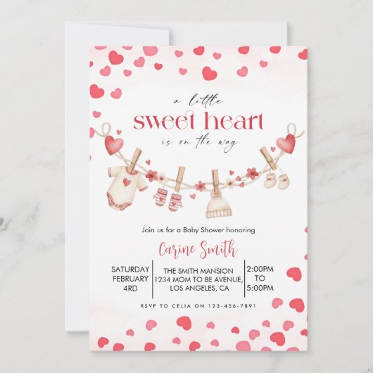 Invitation A  Little Sweetheart valentine's Baby Shower   (Devant)