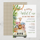 Invitation A Little Wild One Baby Shower Forest Animals Truck (Devant / Derrière)