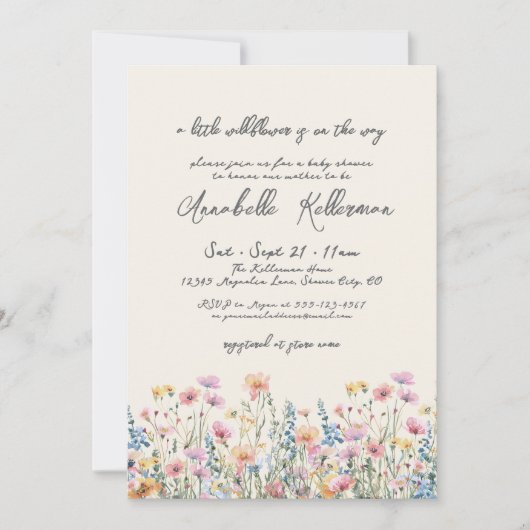 Invitation A Little Wildflower Baby Shower (Devant)