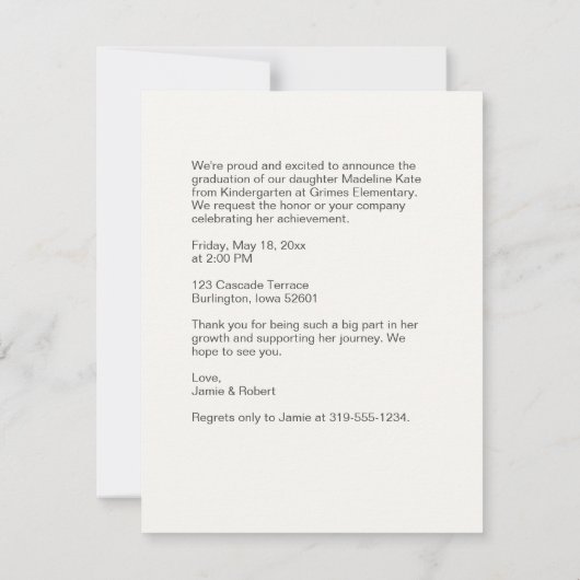 Invitation à l'obtention d'un diplôme de maternell (Dos)