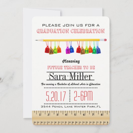 Invitation à l'obtention d'un diplôme d'enseignant (Devant)