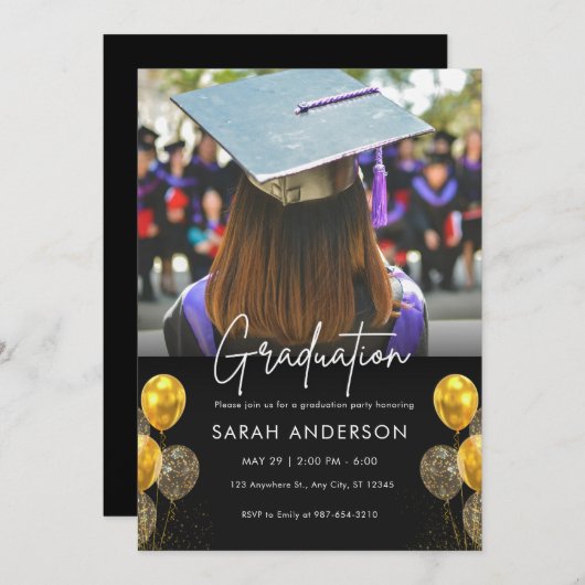 Invitation à l'obtention d'un diplôme en noir et o (Devant / Derrière)