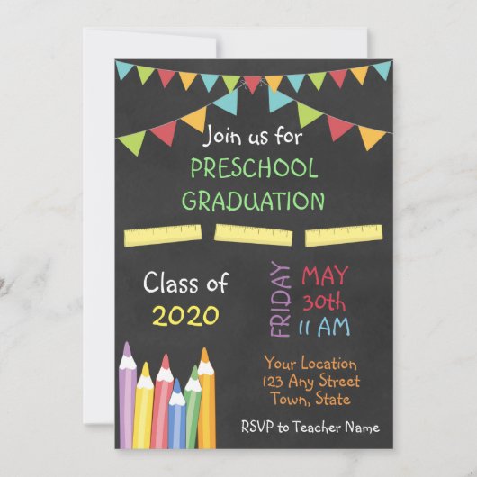 Invitation à l'obtention d'un diplôme préscolaire (Devant)