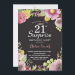 Invitation à l'occasion du 21e anniversaire de la<br><div class="desc">Surprise Floral 21e anniversaire Invitation pour les femmes. Aquarelle florale,  rose,  noir arrière - plan en damier. 16e 18e 21e 30e 40e 60e 70e 80e 90e 100e.
Pour plus de personnalisation,  cliquez sur le bouton "Customiser" et utilisez notre outil de conception pour modifier ce modèle.</div>