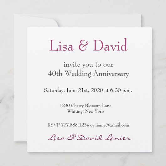 Invitation à l'occasion du 40e anniversaire de la  (Dos)