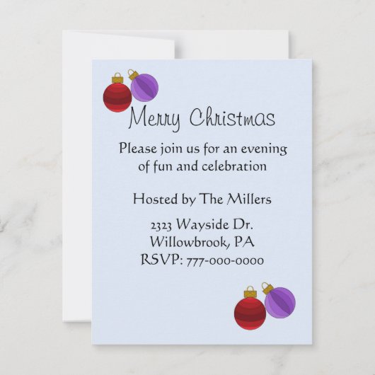 Invitation à l'ornement de Noël (Dos)