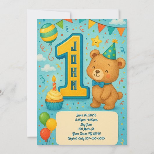 Invitation à l'ours d'anniversaire (Devant)