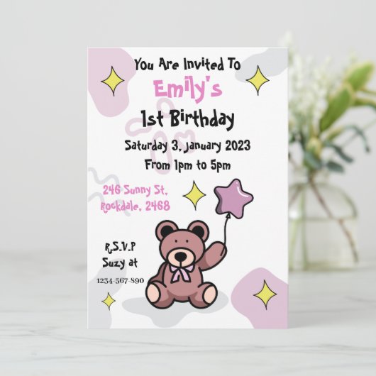 Invitation à l'ours en peluche (Debout devant)