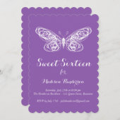 Invitation à l'Sweet sixteen à papillon mauve (Devant / Derrière)