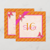 Invitation à l'Sweet sixteen de papillon rose et o (Devant / Derrière)