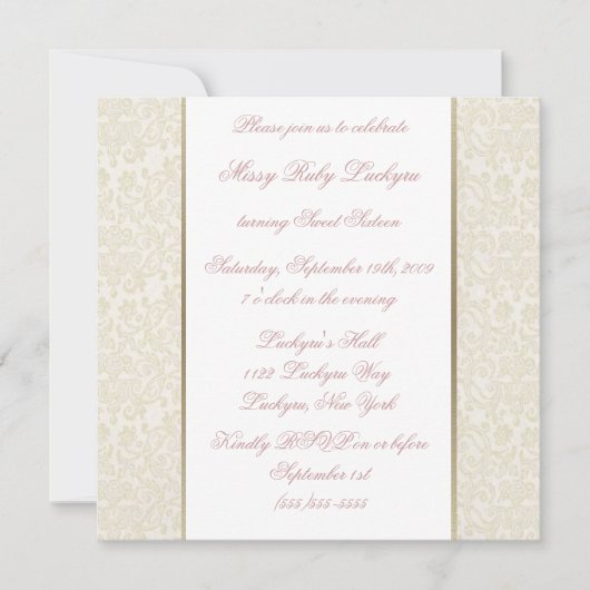 Invitation à l'Sweet sixteen ivoire et or (Devant)