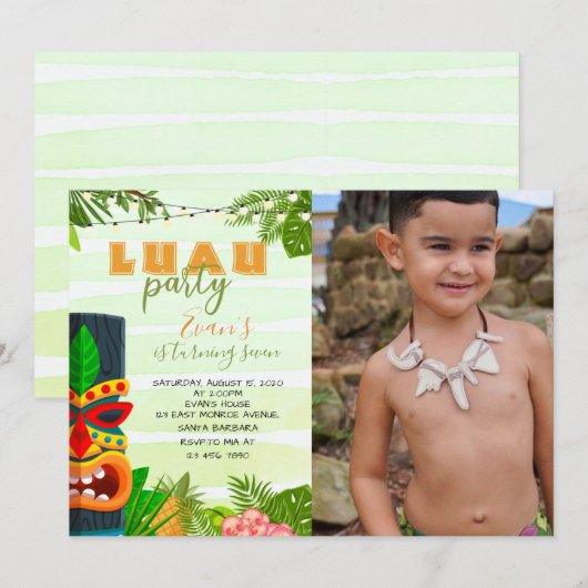 Invitation à Luau Anniversaire Avec Photo (Devant / Derrière)
