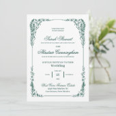 Invitation à main élégante verte et ivoire (Debout devant)