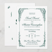 Invitation à main élégante verte et ivoire (Devant / Derrière)