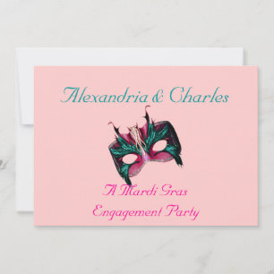 Invitation "A Mardi Gras Engagement Party" - Turquoise/Rose