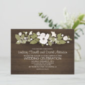 invitation à mariage à fleurs en bois rustique (Debout devant)