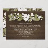 invitation à mariage à fleurs en bois rustique (Devant / Derrière)
