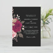 invitation à mariage burgundy florale et noire (Debout devant)