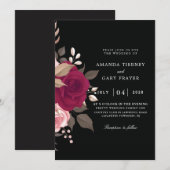 invitation à mariage burgundy florale et noire (Devant / Derrière)