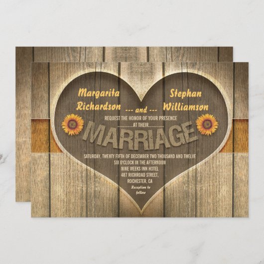 invitation à mariage campagnard rustique (Devant / Derrière)