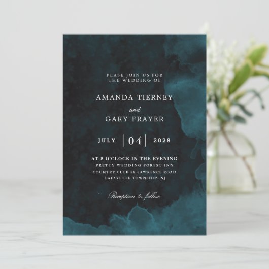 invitation à mariage couleur aquarelle turquoise e (Debout devant)