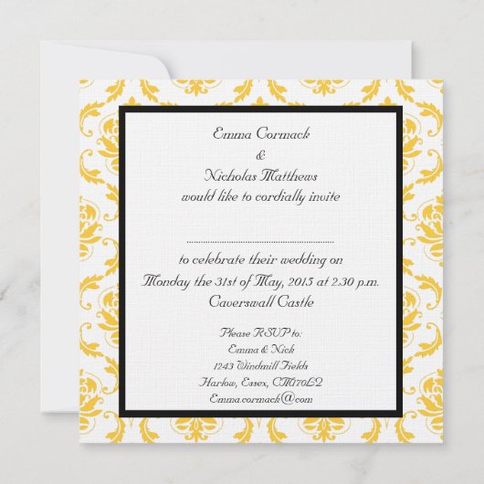 Invitation à Mariage damassé blanche jaune (Dos)