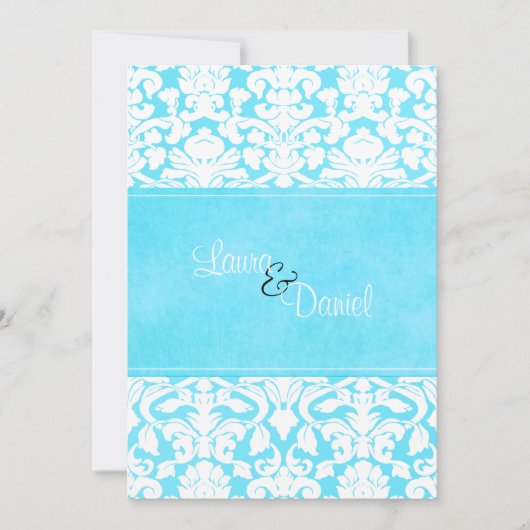 Invitation à Mariage damassé bleue et blanche (Devant)
