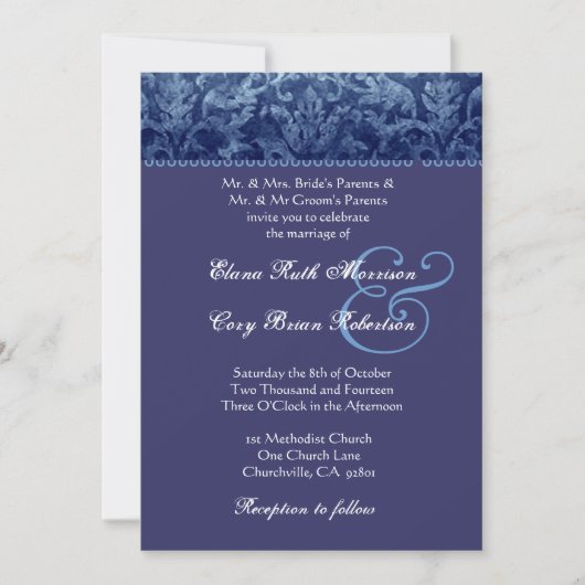 Invitation à Mariage damassé bleue et violette R43 (Devant)