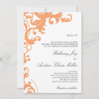 Invitation à Mariage damassé Élégante Orange Peach
