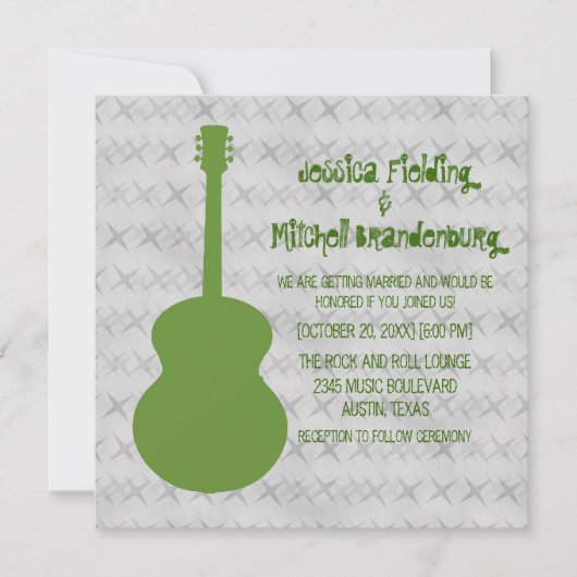Invitation à mariage Grunge Guitare Verte (Devant)