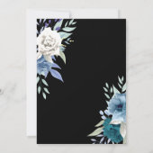 invitation à mariage noire blanche et bleue floral (Dos)