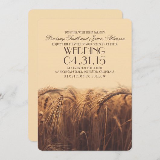 invitation à mariage pour blé rustique (Devant / Derrière)