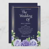 invitation à mariage verte marine et violette (Devant / Derrière)