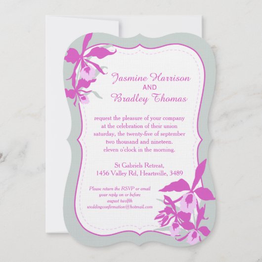 Invitation à mariage violet vert orchidée graphiqu (Dos)